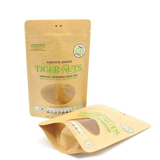 Biodegradable Reusable Produce Kraft Paper With Window Your Own Logo Zip Lock Food Nuts Bags